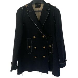 Lanvin 100% Wool Double Breasted Jacket Sz 36 Black Tan Raw Edge Finish